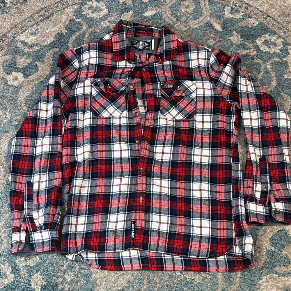 Superdry Red and White Plaid Casual Button Down Shirt